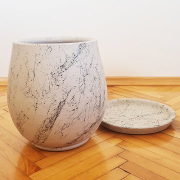 Çömlek Saksı Mermer Desenli Saksı Armut Model Büyük Boy Tabaklı Saksı