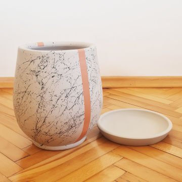 Çömlek Saksı Mermer Desenli Çizgili Saksı Armut Model Orta Boy Tabaklı Saksı