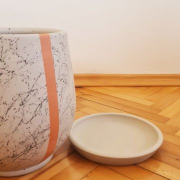 Çömlek Saksı Mermer Desenli Çizgili Saksı Armut Model Büyük Boy Tabaklı Saksı
