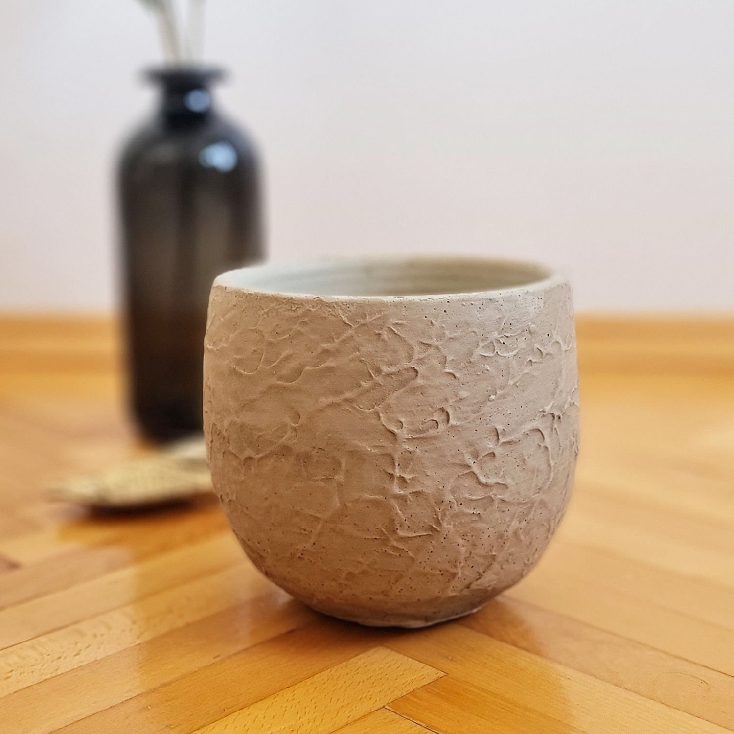 Beton Saksı İç Mekan Saksı Dış Mekan Saksı Damar Desenli Krem Saksı