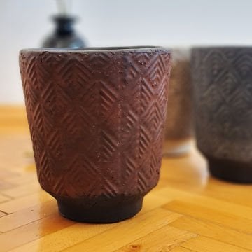 Beton Saksı Vazo Saksı İç Mekan Saksı Dış Mekan Saksı Çizgi Desenli Saksı Kahverengi