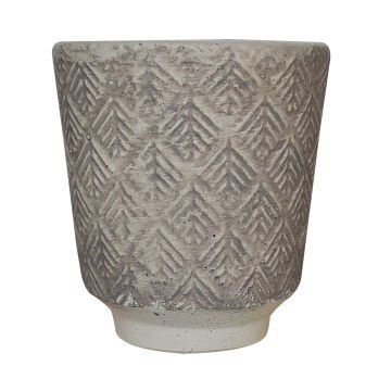 Beton Saksı Vazo Saksı İç Mekan Saksı Dış Mekan Saksı Çizgi Desenli Saksı Krem