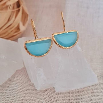 Küpe Kedi Gözü Model Doğal Taşlı Küpe Sallantılı Turkuaz Küpe