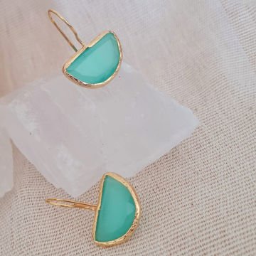 Küpe Kedi Gözü Model Doğal Taşlı Küpe Sallantılı Yeşil Küpe