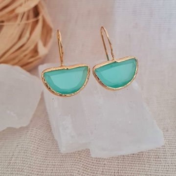 Küpe Kedi Gözü Model Doğal Taşlı Küpe Sallantılı Yeşil Küpe