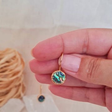 Yuvarlak Küpe Doğal Taşlı Küpe Sedefli Sallantılı Küpe