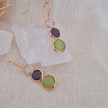 Doğal Taşlı Küpe Üç Renkli Sallantılı Küpe
