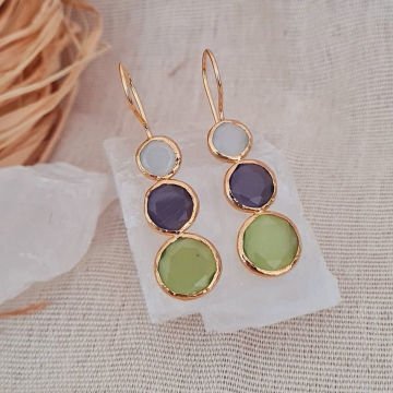 Doğal Taşlı Küpe Üç Renkli Sallantılı Küpe