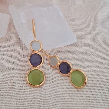 Doğal Taşlı Küpe Üç Renkli Sallantılı Küpe