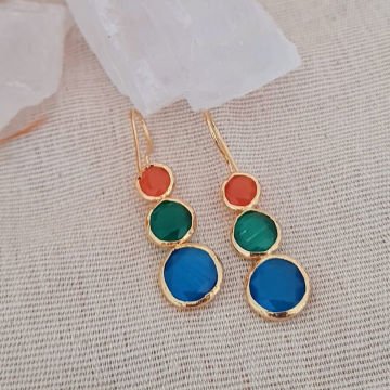 Doğal Taşlı Küpe Renkli Küpe Üçlü Sallantılı Küpe