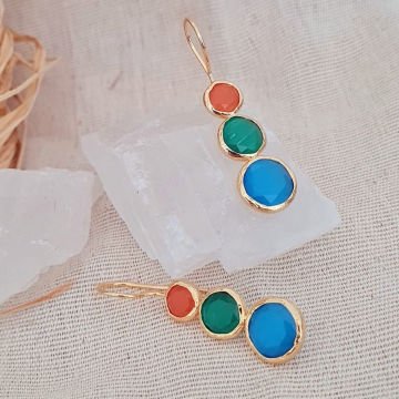 Doğal Taşlı Küpe Renkli Küpe Üçlü Sallantılı Küpe
