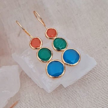 Doğal Taşlı Küpe Renkli Küpe Üçlü Sallantılı Küpe