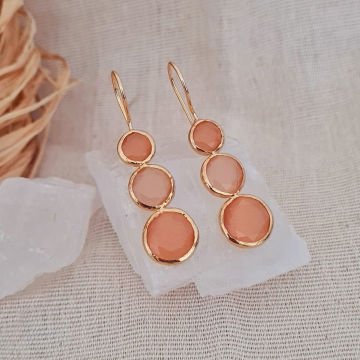 Doğal Taşlı Küpe Somon Renkli Küpe Üçlü Sallantılı Küpe