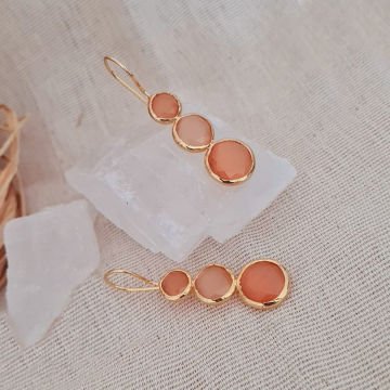 Doğal Taşlı Küpe Somon Renkli Küpe Üçlü Sallantılı Küpe