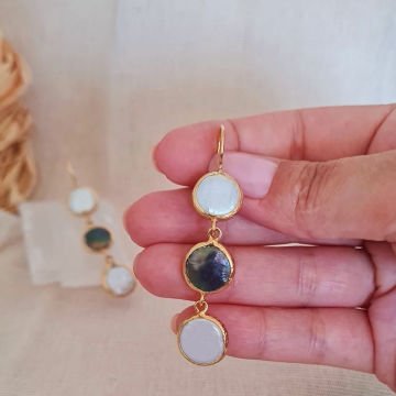İncili Sedefli Küpe Üçlü Sallantılı Küpe
