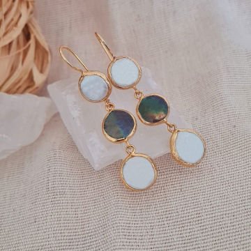 İncili Sedefli Küpe Üçlü Sallantılı Küpe