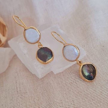 İncili Sedefli Küpe İkili Sallantılı Küpe