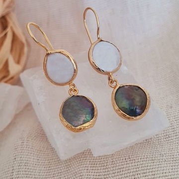 İncili Sedefli Küpe İkili Sallantılı Küpe