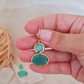 Doğal Taşlı Küpe Zümrüt Yeşili İkili Sallantılı Küpe
