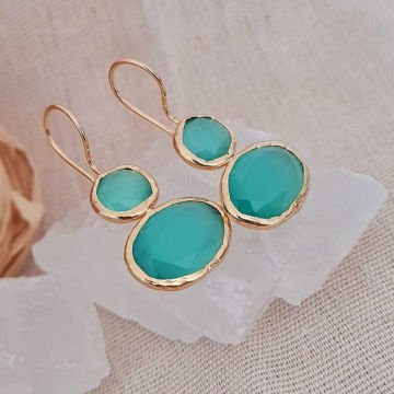Doğal Taşlı Küpe Zümrüt Yeşili İkili Sallantılı Küpe
