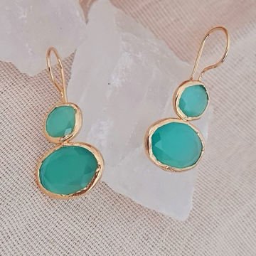 Doğal Taşlı Küpe Zümrüt Yeşili İkili Sallantılı Küpe