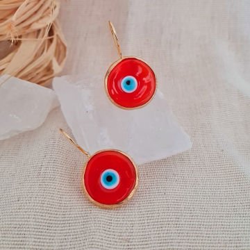 Doğal Taşlı Küpe Nazar Boncuğu Küpe Kırmızı Sallantılı Küpe