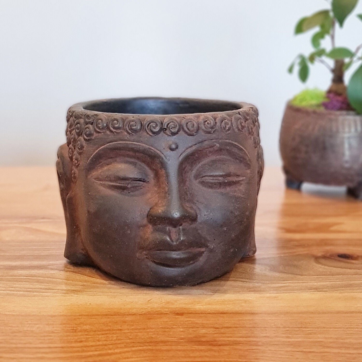 Buda Saksı Dekoratif Beton Saksı Kahverengi Orta