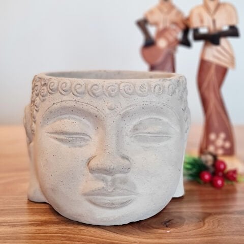 Buda Saksı Dekoratif Beton Saksı Gri Büyük
