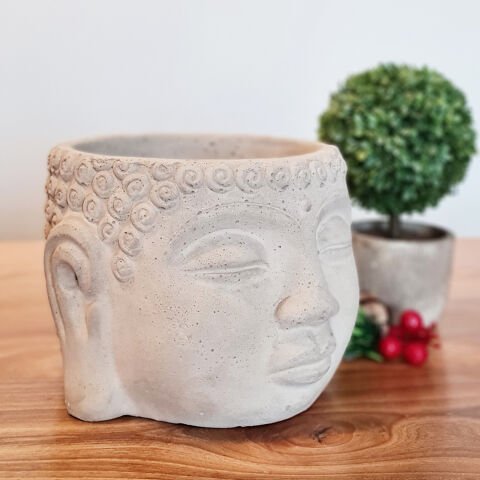 Buda Saksı Dekoratif Beton Saksı Gri Büyük