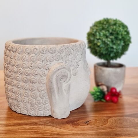 Buda Saksı Dekoratif Beton Saksı Gri Büyük